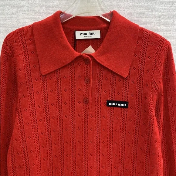 Miu Miu Vibrant Red Collared Sweater - Picture 2 of 5